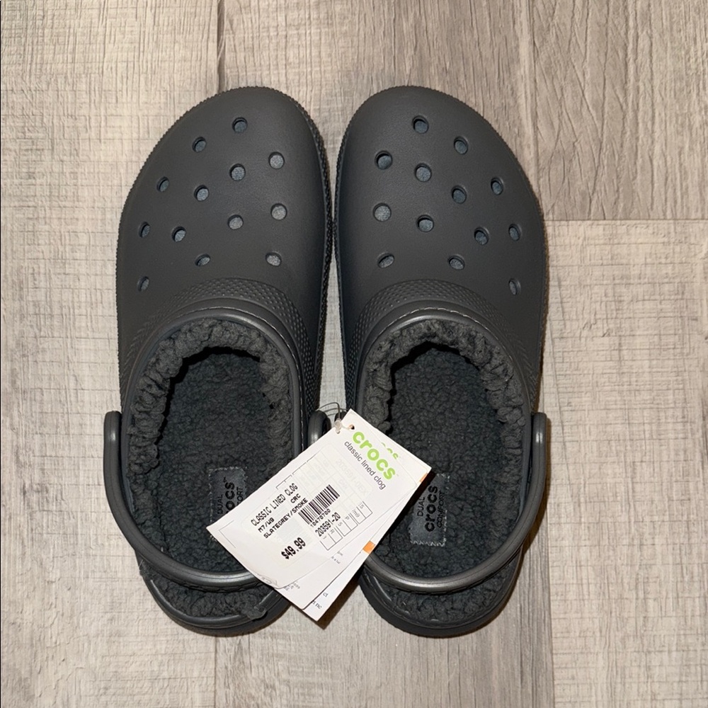 Brand New Crocs: Gray fuzz lined clog